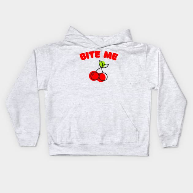 Bite Me - Cute Retro Cherry Design Kids Hoodie by DankFutura